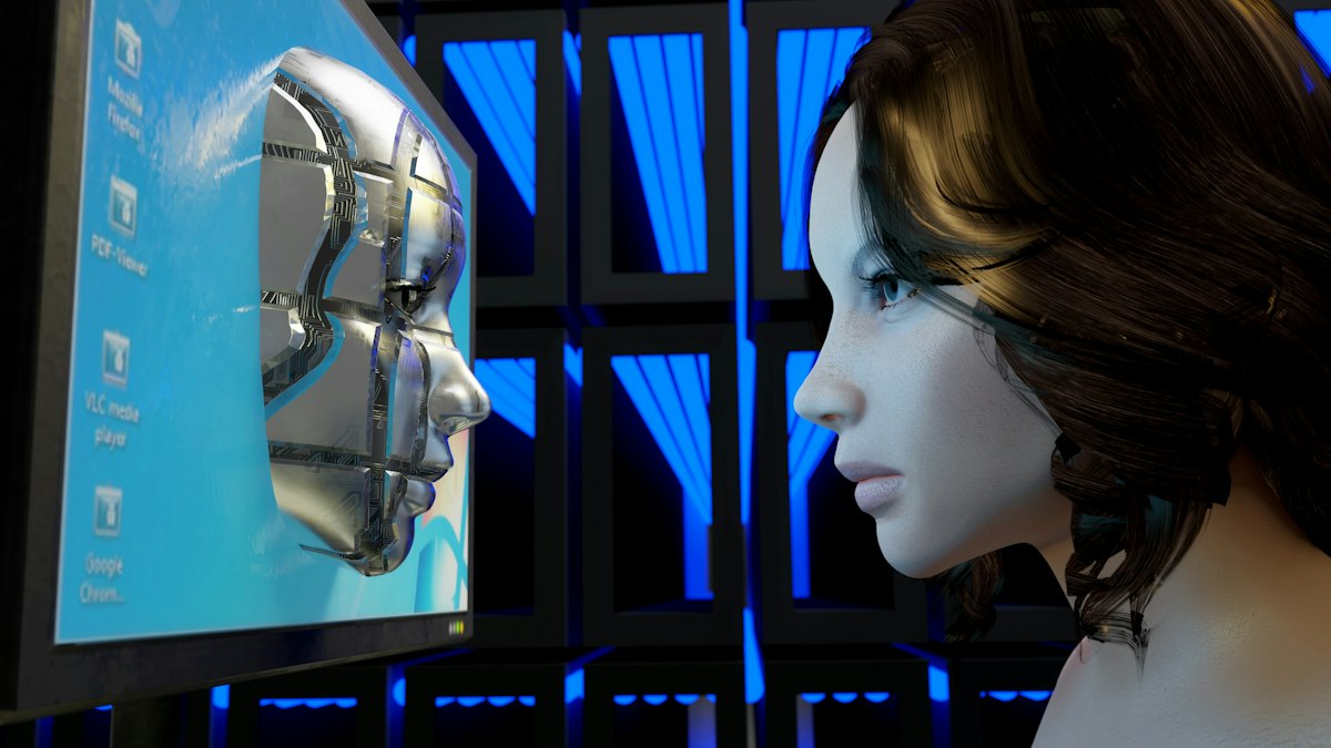 Person interacting with a digital face representing creator digital twin consent controls