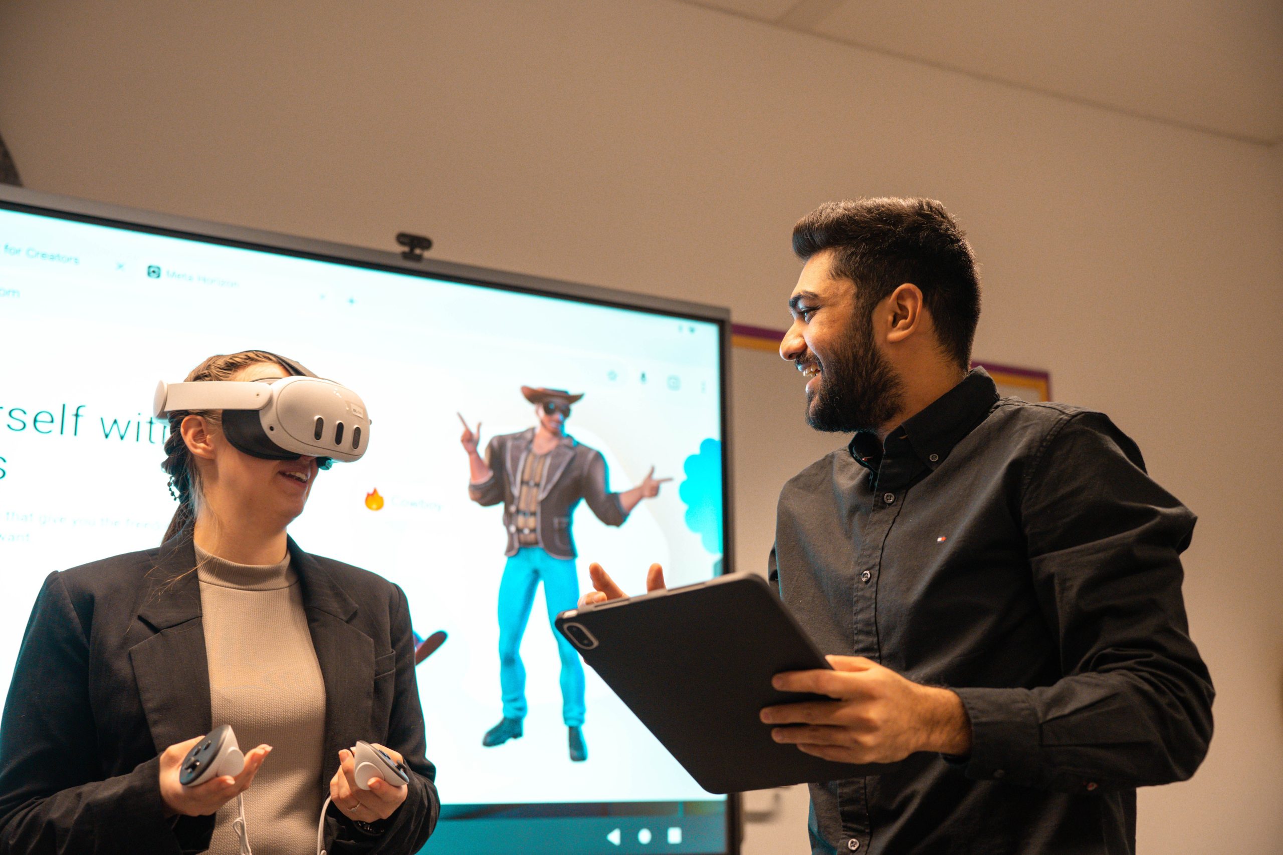People collaborating in virtual reality representing Tuikor's AI-first social vision